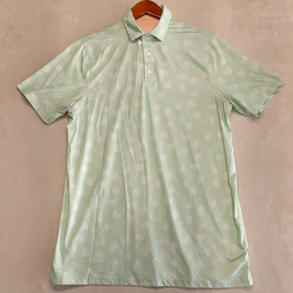 Simply Southern Mens SS Performance Golf Polo M Pastel Green Palm Tree Print